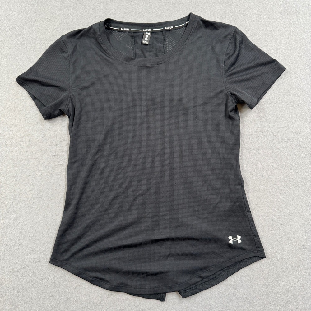 Under Armour Run T-Shirt Women's XS Black Split Back Mesh Athletic Training Gym